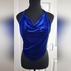 Velvet cowl neck halter crop